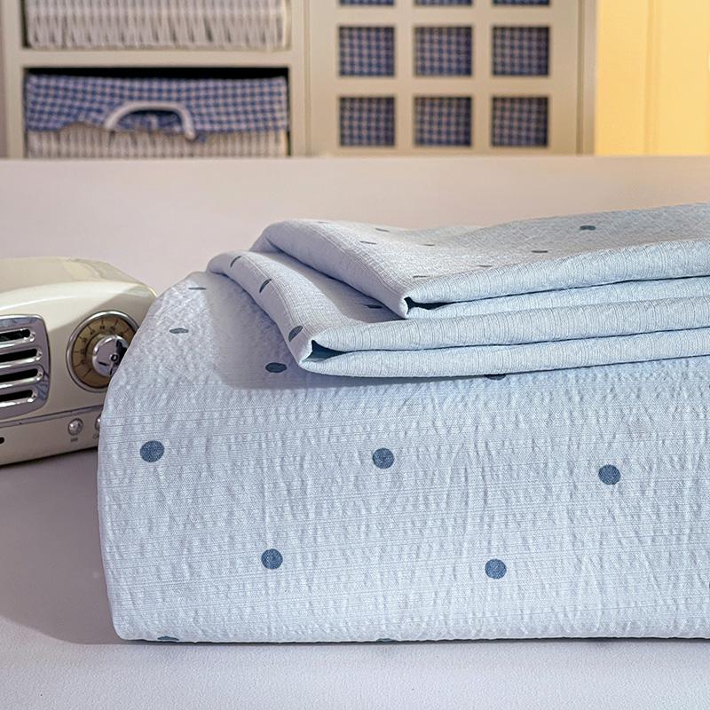 NewFashion Kawaii Pink Polka Dot Fitted Sheet Crinkle Puff Fabric Full‑Wrap Elastic Mattress Cover Girls Bedroom Decor Bed Sheet