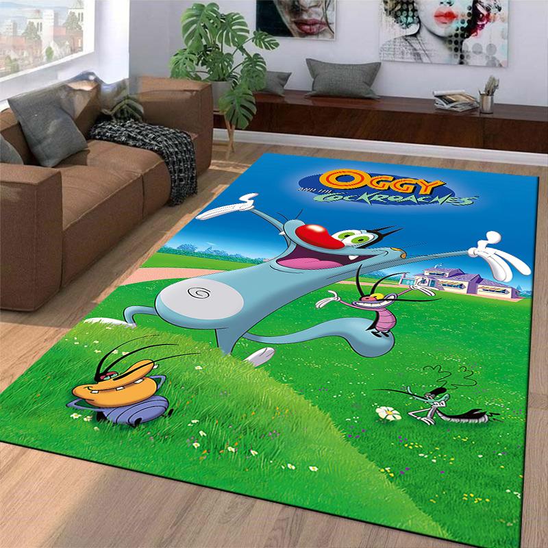 Oggy and the Cockroaches Cat House Cartoon Poster retro poster style floor mat decorative accent, anime manga fan art rug for bedroom gaming space