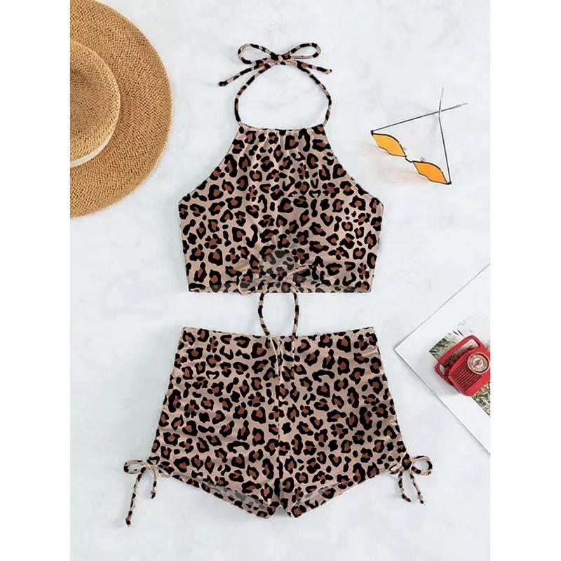 Sexy Bikini Shorts 2 Piece Set Women Laced Up Split Swimsuit Beach Bikini 2025 New Summer Swimwear Bikinis Set