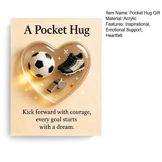 Soccer Heart Pocket Hug with Gift Card 2D Acrylic Heart-Shaped Soccer Inspirational Keepsake Emotional Support Gifts for Soccer Lovers Sports