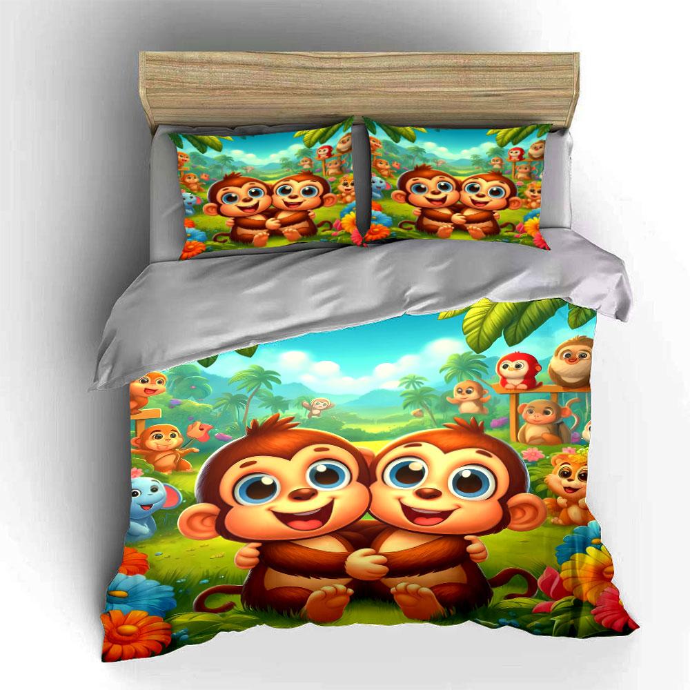 Smiling monkeys with greenery. Bedding sets Duvet cover sets Duvet covers Pillowcases(1 * Duvet Cover 2 * Pillowcases without duvet insert)