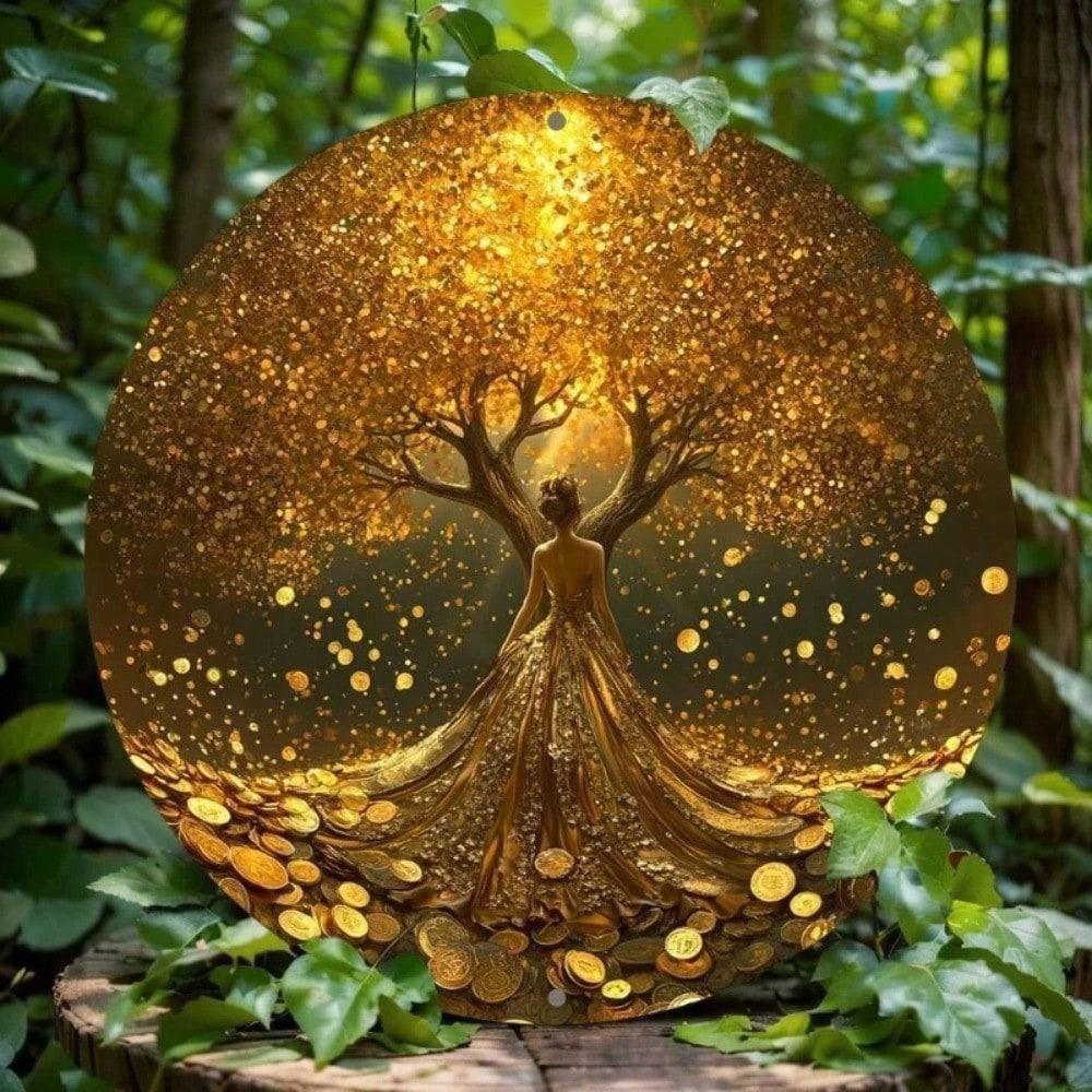 Gold Tree of Life Metal Wall Art Poster Round Sign Home Decor
