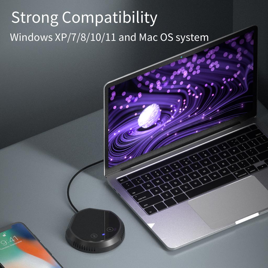 Desktop USB Conference Speakerphone Microphone 360° Omnidirectional Condenser Plug Play PC Computer Mic Support BT Speaker Touch Sensor Buttons Mut