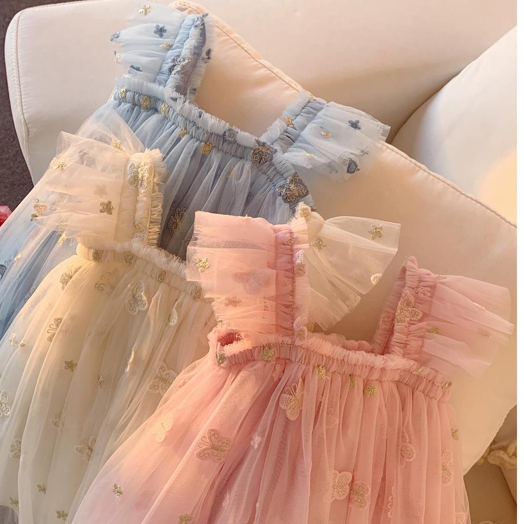 Butterfly Embroidered Mesh Dress: Summer 2025 Baby Girl Princess Puff Sleeve Skirt