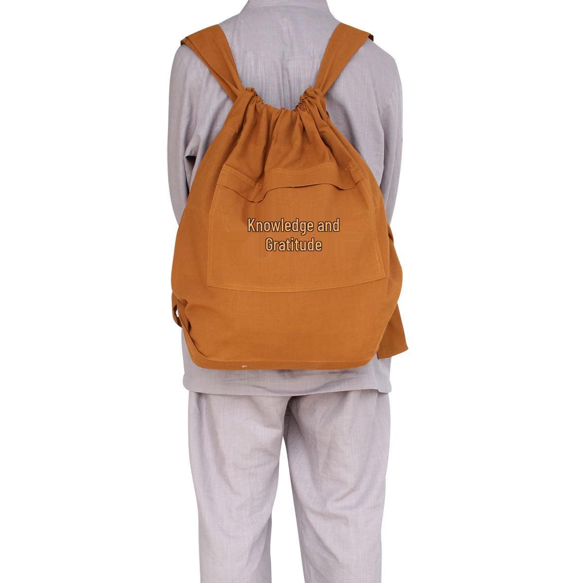 

Buddhist Supplies Cotton Canvas Backpack: Versatile Double-Shoulder Bag for Climbing, Meditation, Monks, Incense, Men & Women. хаки