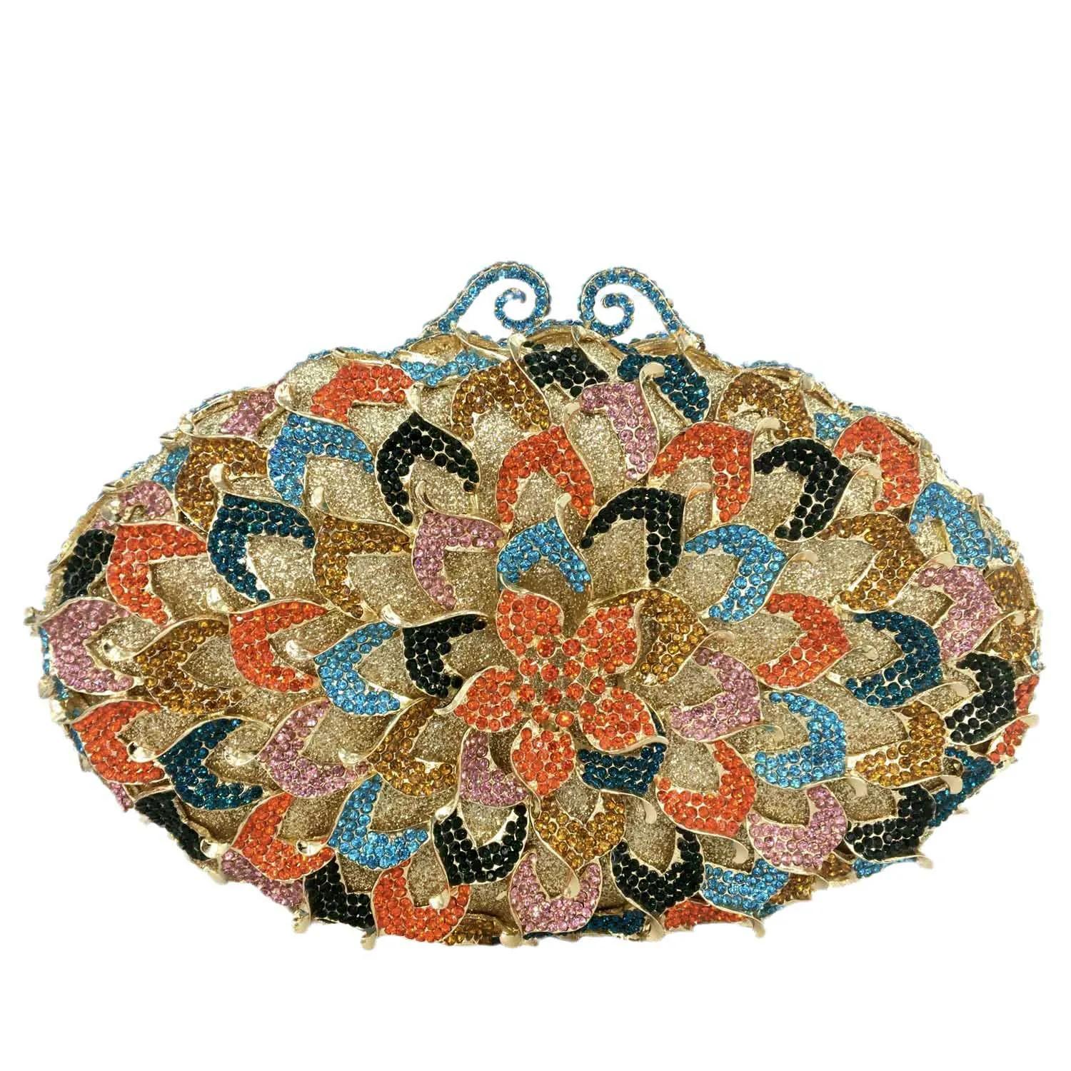

Boutique De FGG Multicolored Women Flower Crystal Evening Bags and Handbags Wedding Party Cocktail Rhinestone Clutch Purse Small Size