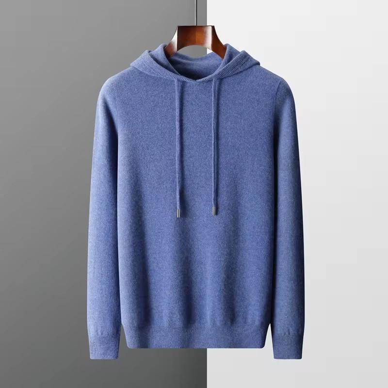 Spring and Autumn Men's Fashion Casual Solid Color Knitted Hooded Sweatshirt