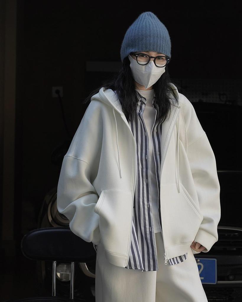 Cardigan Pulover cu Glugă Stil Coreean Strat de Aer Toamnă Timpurie Louvre - Jachetă Casual Largă cu Fermoar pentru Femei