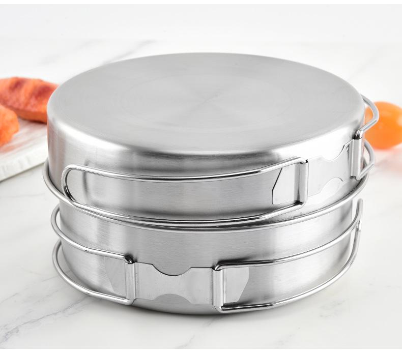 Outdoor Camping Stainless Steel Cookware Set: Portable Sandblasted Cups, Plates, and Pots for Picnics