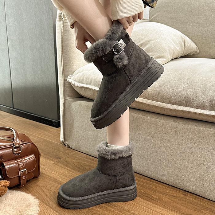 2025 winter new snow cotton boots women's platform bow casual velvet thickened warm non-slip cotton shoes