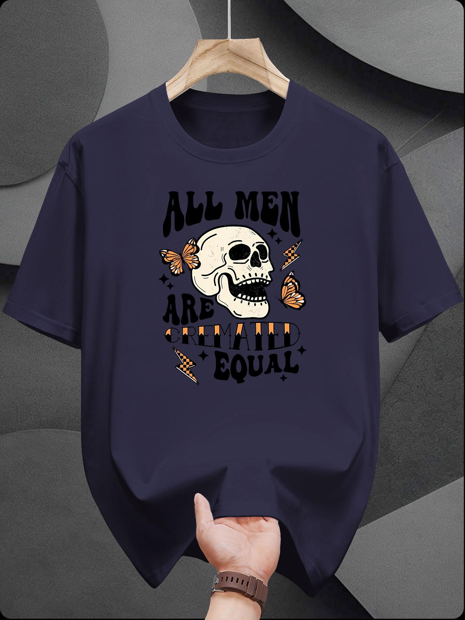 Casual Cotton T-shirt with Skull & Beef Graphic - All Men Are Equal Print S