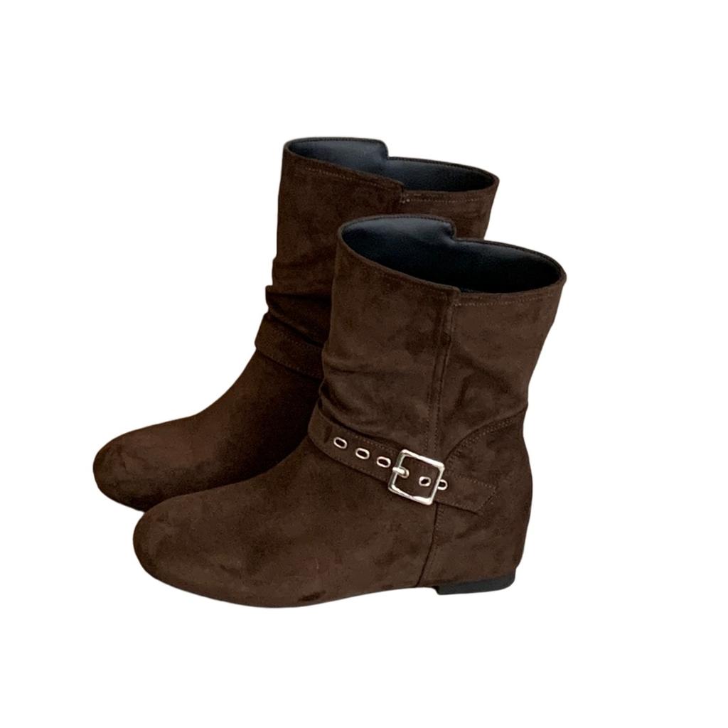 French retro inner heightening short boots autumn and winter new suede giant slim pile boots