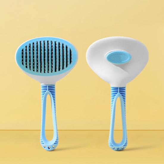Self-Cleaning Cat Grooming Comb Stainless Steel Teeth Dog Detangling Comb with Anti-Slip Handle Deshedding Brush for Long Short Hair Pets
