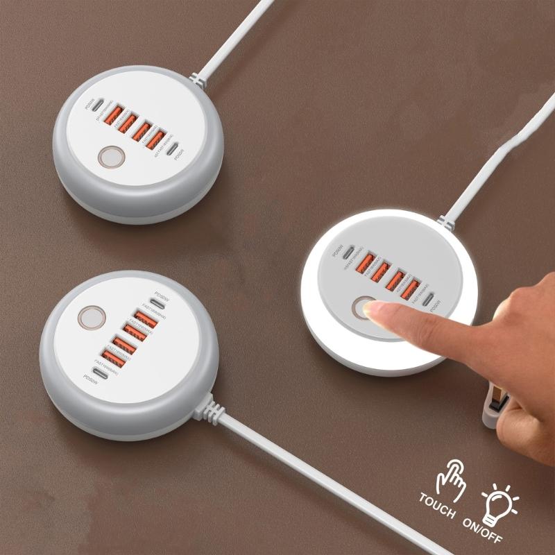 Simultaneous 6 Device Charging Adapter With 2 Type C Port Quick Charge 4 USB Port Auto Current Detection Space Saving