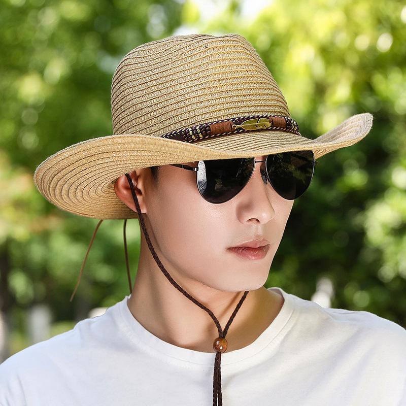 Spring and Summer Sun Hat Western Cowboy Straw Hat Outdoor Beach Hat Sunscreen Sun Hat Big Brim Summer