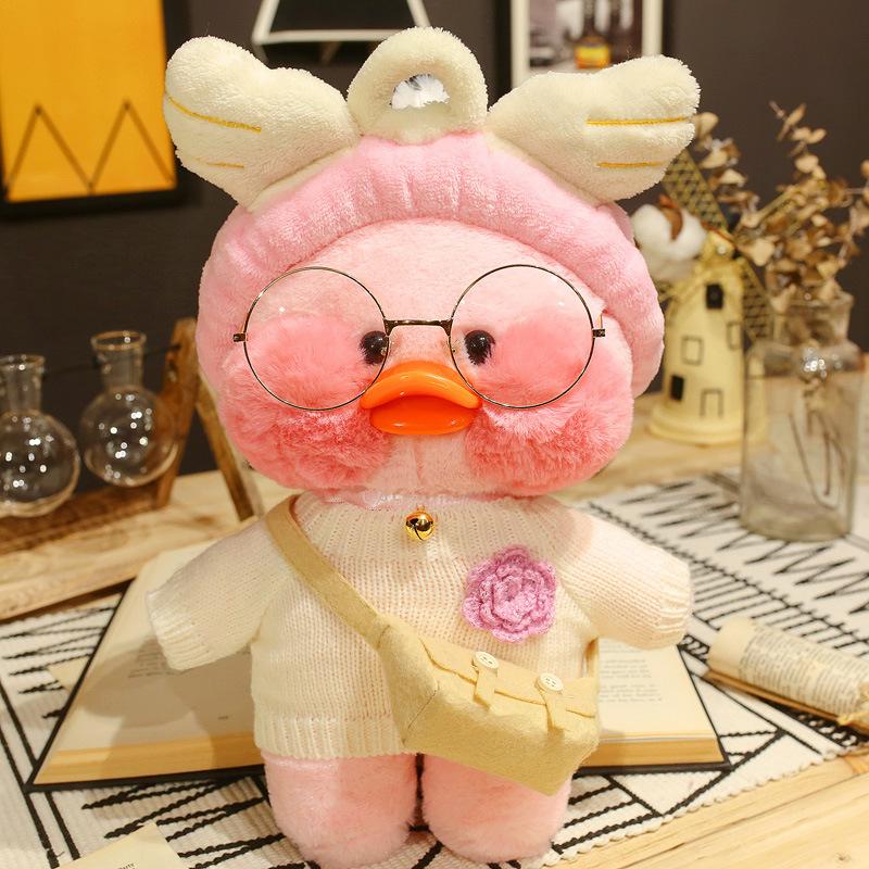 30cm Pink Pato Yellow Lalafanfan Pato Cafe Girl Plush Toy Cute Kawaii Lalafanfan Doll Wearing Glasses Wearing Clothes Toys Gift