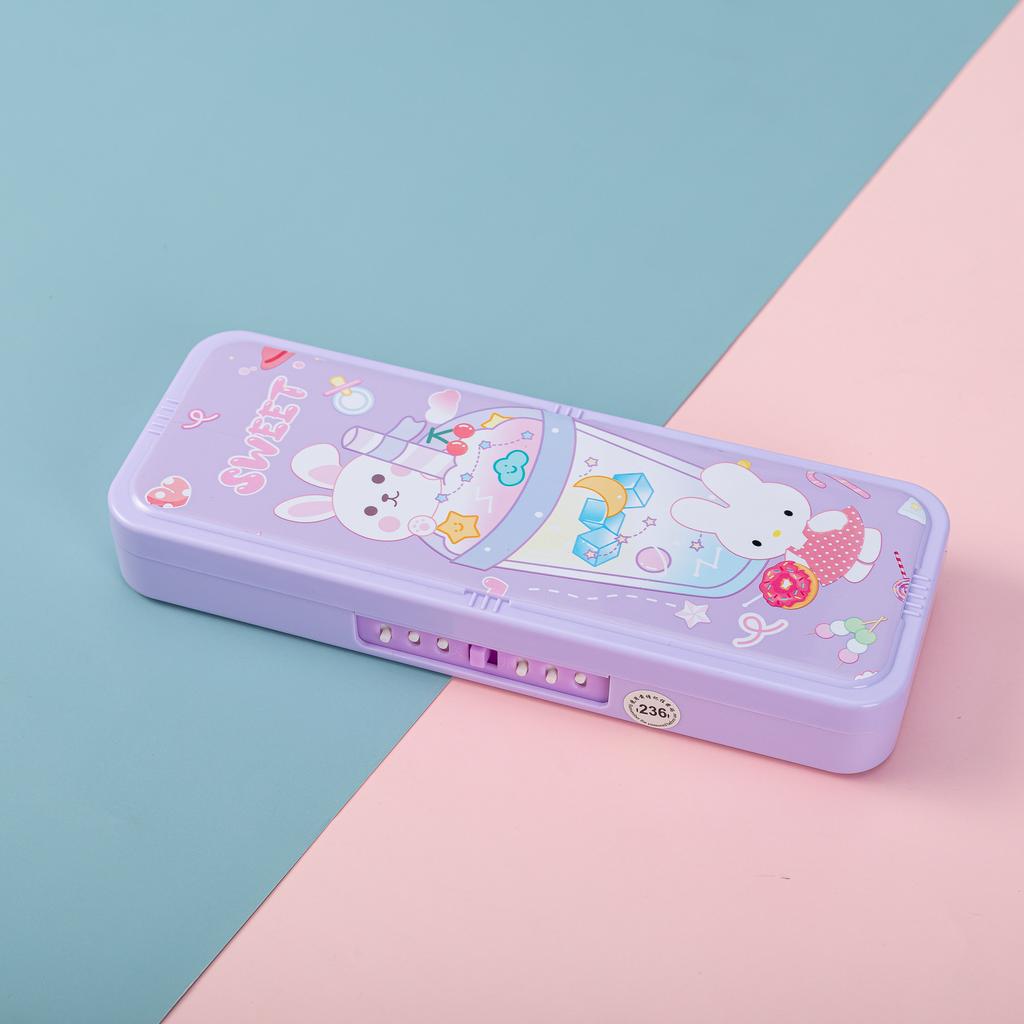 2024 New Cute Primary School Student Stationery Box Children's Multi-Function Lock Stationery Box Kindergarten Pencil Box