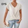 Summer Women Short Sleeve V Neck Shirts Solid Color Casual Breathable Top Versatile Fashion Blouse for Jeans Skirts