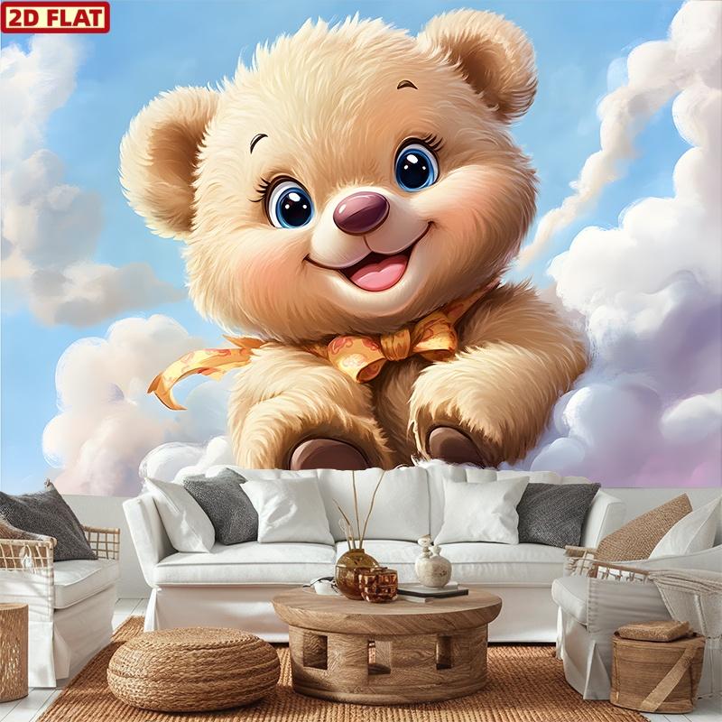 2D flat banner, 1 cute cartoon teddy bear polyester banner, suitable for home, bedroom and party decoration