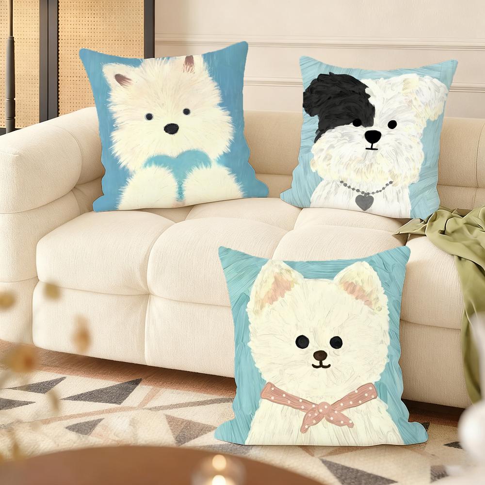 Cute Oil Painting Dog Cushion Cover Soft Short Plush Pillow Cover Smooth Cozy Texture Aesthetic Cushion Case Home Decor