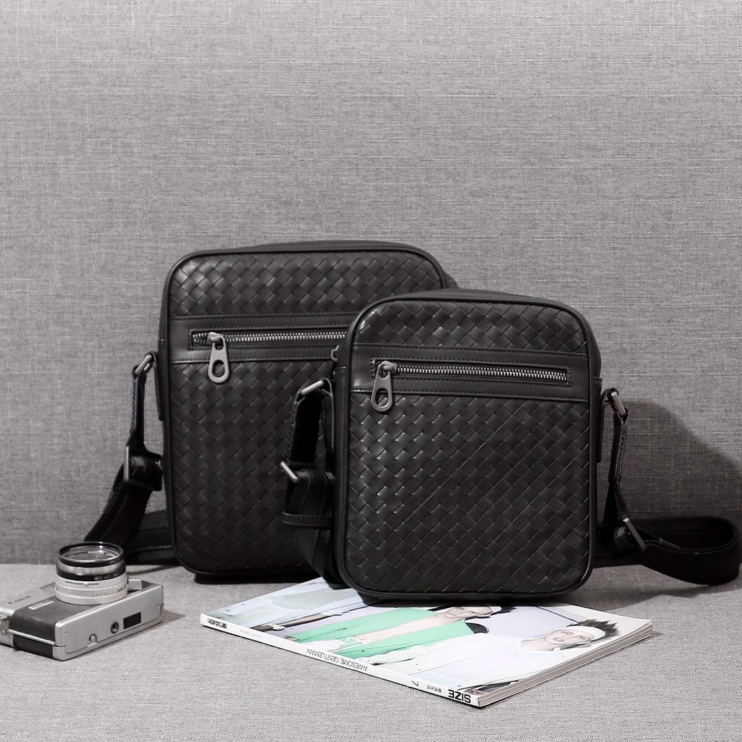 

Кожаная плетеная мужская сумка через плечо, деловая, повседневная, большая вместительная сумка через плечо, модная сумка 21x24x6.5 чёрный