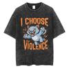 Funny I Choose Violence Washed T Shirt Funny Cat Meme Popular Short Sleeve Men Women Oversized Casual Cotton T Shirts Streetwear