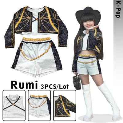 Rumi Demon Zwart Wit Cosplay Kostuum Halloween Podium Meisje K-Pop Groep Idool Gilet Jas Shorts 3-delige Uniform Outfit