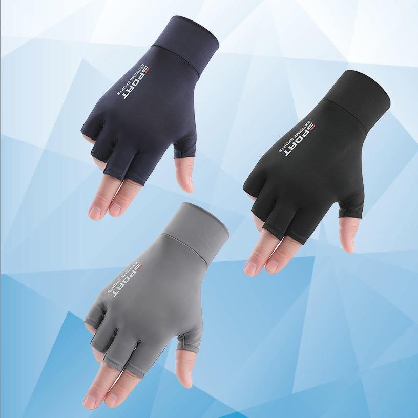 Sunscreen Gloves Driving Fishing Leaking Two Fingers Ice Silk Anti-slip Gloves Breathable Fitness Cycling Express Quick Dry Gloves