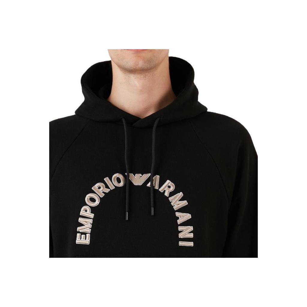 Emporio Armani Loose Letter Print Hooded Long Sleeve Sweatshirt Men tops Black 6R1ME9-1JWPZ-00C5
