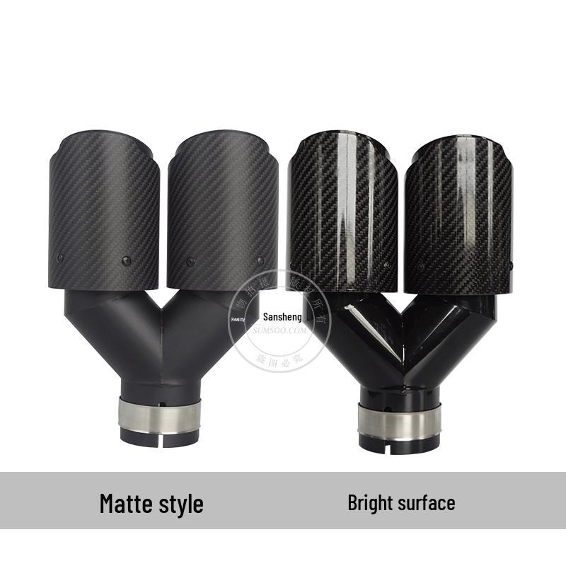 Y-typ koncovka výfuku z uhlíkových vláken s dvojitým výstupem (63-89mm), Černě lakovaný koncový díl výfuku pro úpravy automobilu