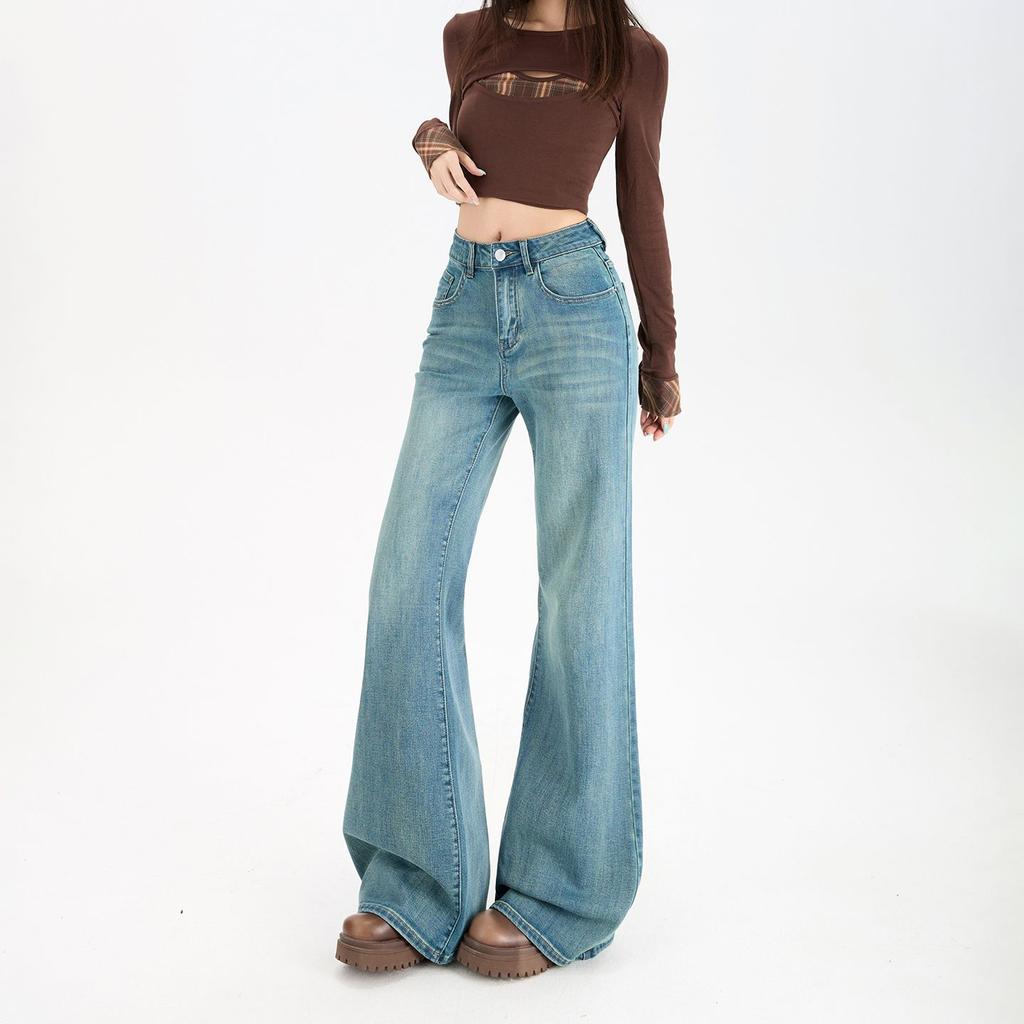 Retro slightly pulled loose and thin without sticking to the legs Flared jeans women's 2026 early spring elastic slim large size