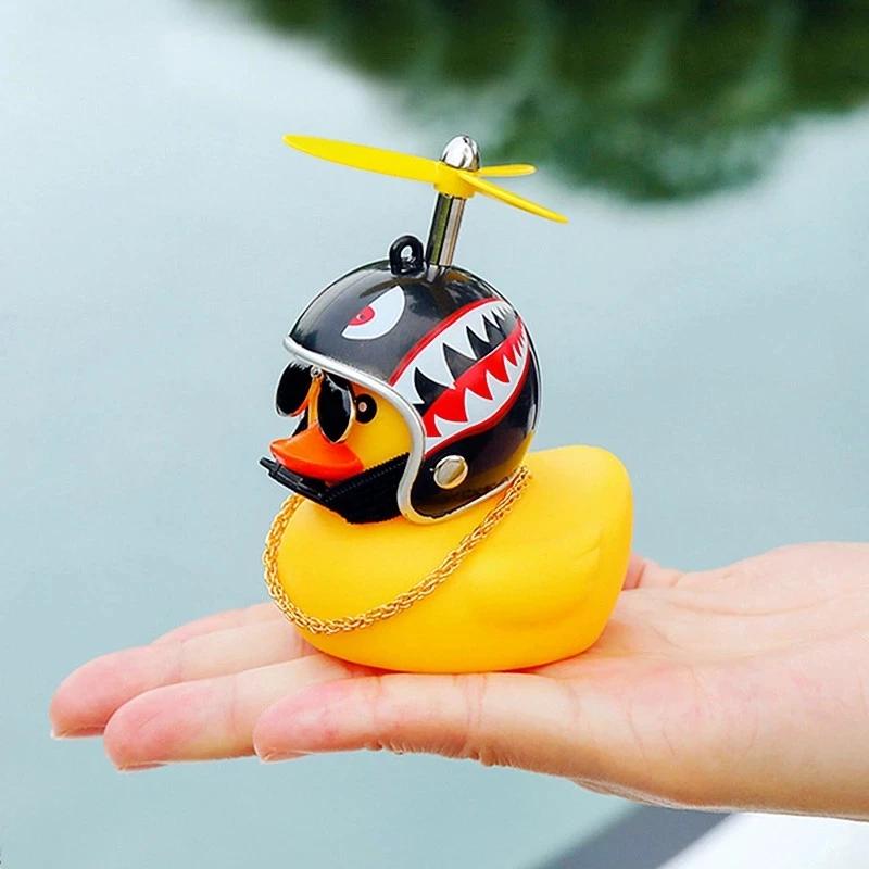 New Car Cute Wind-breaking Duck Interior Broken Wind Small Yellow Duck with Helmet  Airscrew Cycling Decoration Ornament Decor