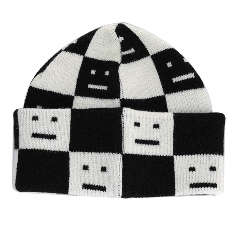 

Холодная шляпа женская уличная большая шляпа, теплая на осень и зиму, утолщенная вязаная шапка женская модная защита ушей, смайлик, шерстяная шапка женская M（56-58cm） белый