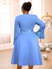 Plus Size Women's Light Blue Rhinestone Ruffle Sleeve A-Line Mid-Length Formal Dress