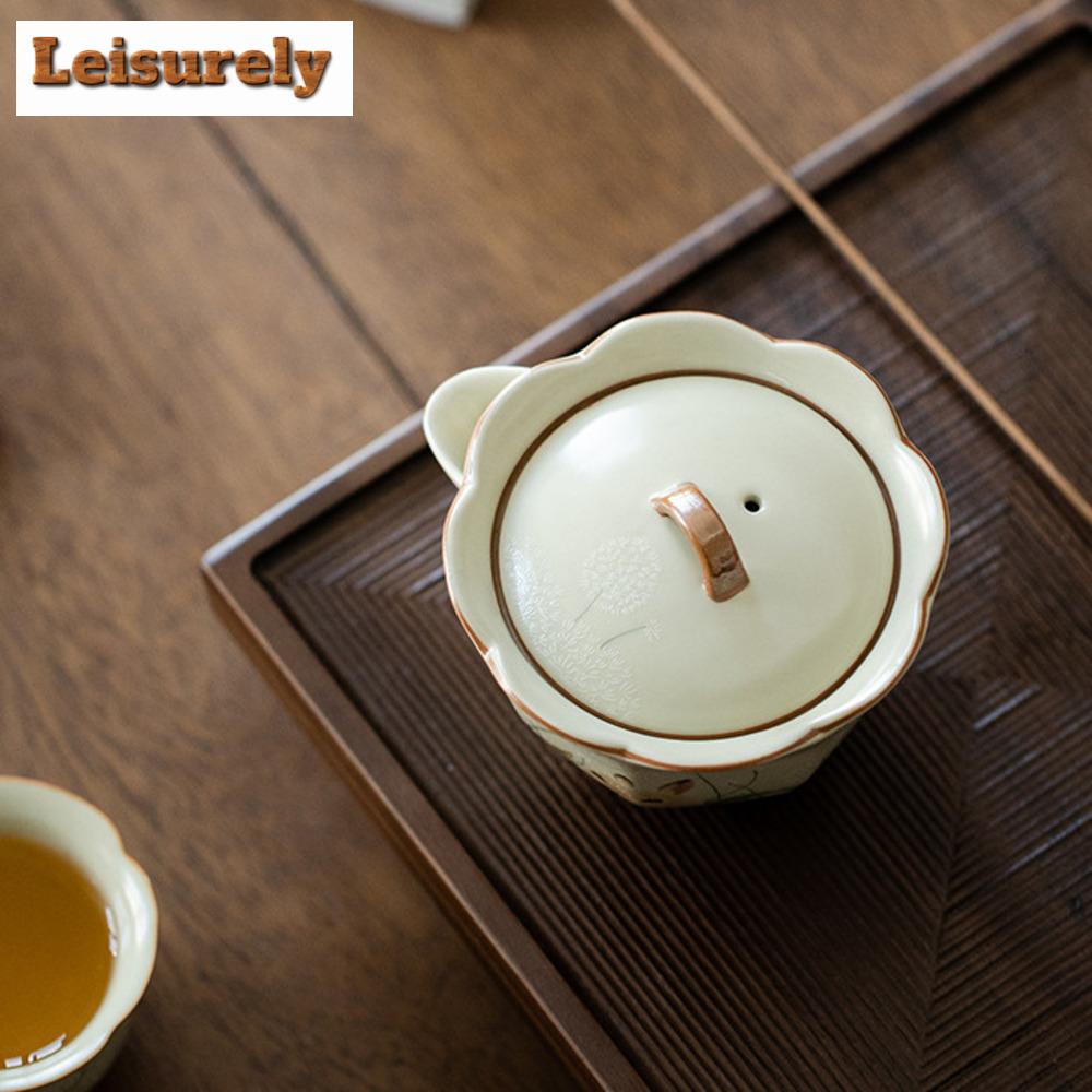 100ml Roztomilý Králíček Květinová Ústa Gaiwan Rýžově Žlutá Ru Kiln Ručně Uchopitelná Čajová Terina Čajový Výrobník Poklička Miska Čajový Set Kolekce Dárky