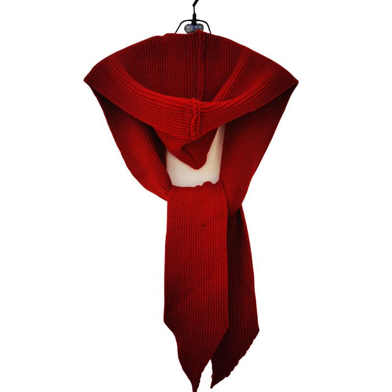 Women's Knit Wool Hooded Shawl: Solid Color, Windproof, Sun Protection, Versatile Neck Warmer for Autumn/Winter.