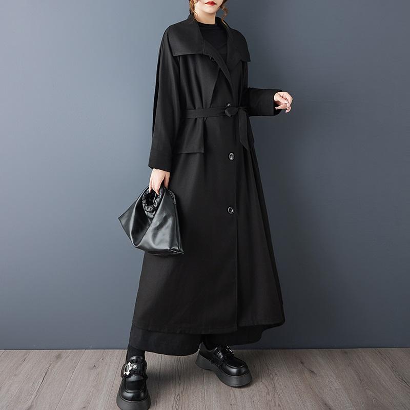 Übergroßer Woll-Vintage-Mantel in Schwarz, lässig locker lang, für Frühling, Herbst, Winter, für Damen, Jacke, Kleidung, Oberbekleidung