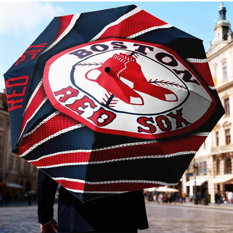 Red Sox Emblem Umbrella Folding umbrella, automatic umbrella 8-Frame for Travel, camping Use Gift for Halloween Christmas