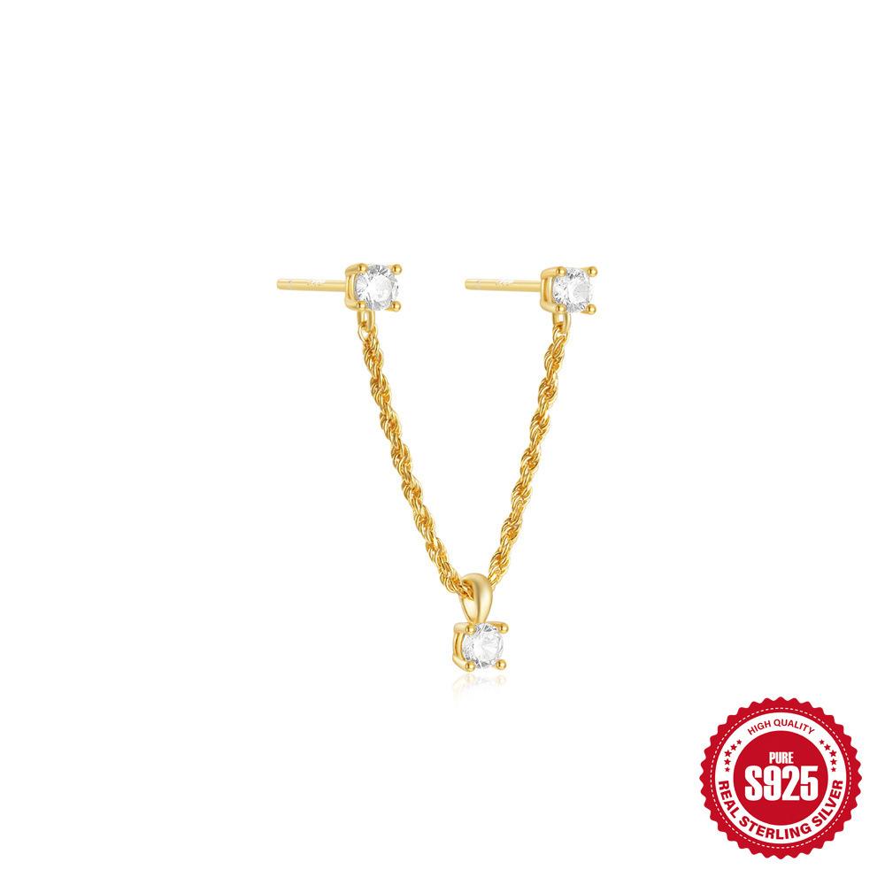 Stilvolle und schlichte S925 Sterlingsilber herzförmige Liebes-Diamant-besetzte Ketten-Quastenohrringe, Ohrstecker, Ohrlinie Damen