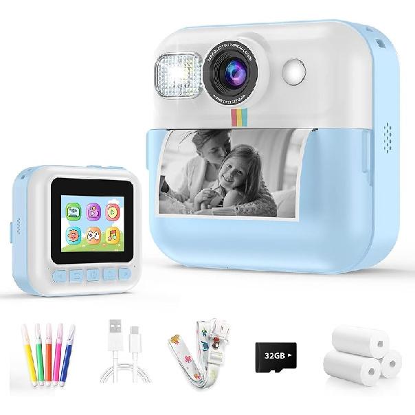 Kids Camera Instant Print, Christmas Birthday Gifts for Girls Boys, Children Digital Camera with 32GB Card, 1080P Video Toddler Print Camera,