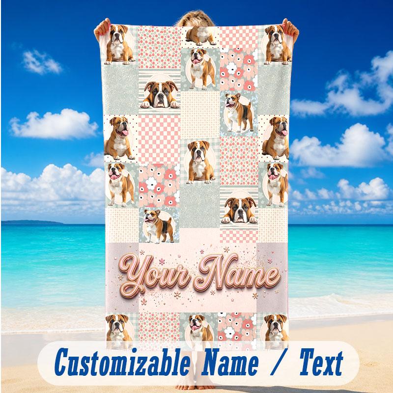 Dog Theme Beach Towel Personalized Custom Name & Text Soft Quick Dry Beach Towel for Swimming Travel