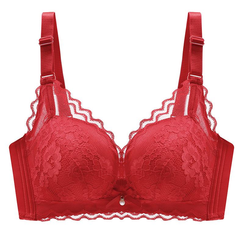Lace Underwear Women's Small Breasts Gather Without Steel Ring To Close the Breasts, Sexy and Comfortable, Adjustable Upper Support Thickened Cup Bra