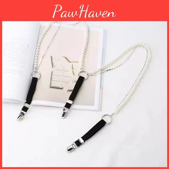 Women Pearl Faux Suspenders Belt Shirt Decoration Adjustable Elastic Duckmouth Clip Back Strap Outwear Strap Chain Jewelry Suspender Strap Clip