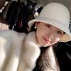 New Hepburn Woolen Bucket Hat Women's French Retro Autumn and Winter Top Hat Basin Hat Elegant White Hat