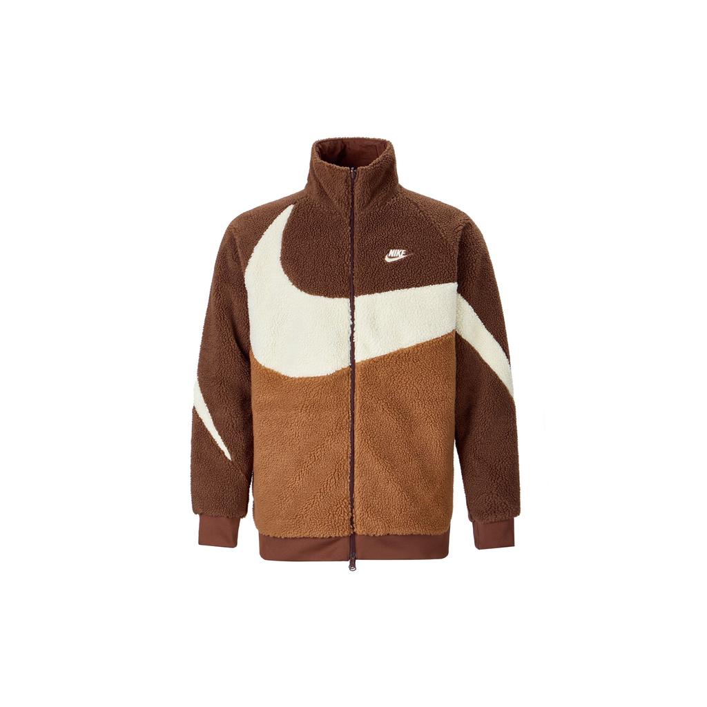 Nike Sportswear Swoosh Reversible Stand Collar Zip Fleece Jacket Men Jackets Surprise-Cocoa Coconut-Milk Light-British-Brown BQ6546-259