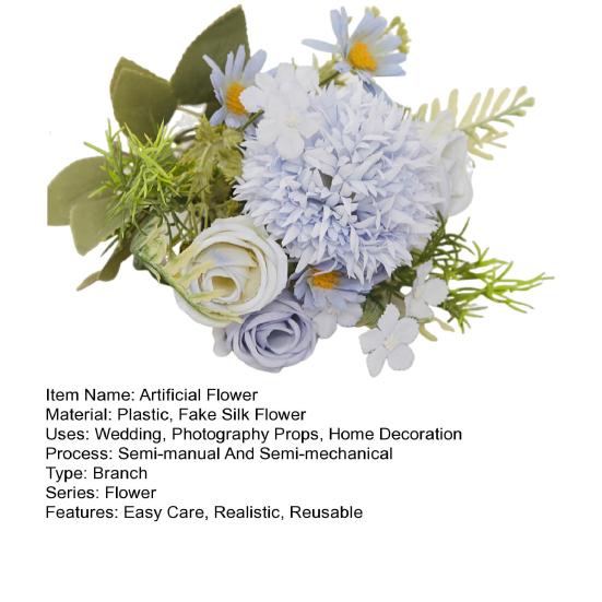 Artificial Rose Flower with Green Leaves UV Resistant Fake Silk Flower Home Wedding Party Table Centerpiece Indoor Outdoor Faux Bloom Decoration