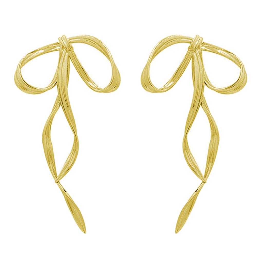 Fashionable Bow Shaped Ear Pendant Vintage Bowknot Earrings Simple Line Charm Dangle Eardrop Metal Jewelry for Women