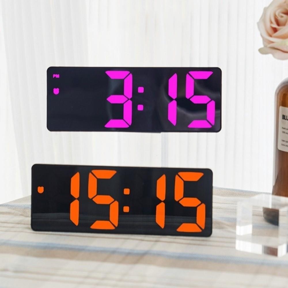12/24H Display LED Desk Clock Temperature Display Mirror Digital Alarm Clock  Desktop