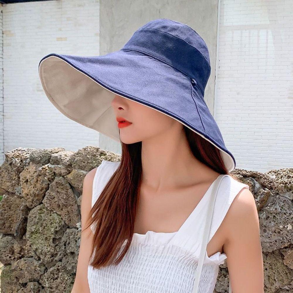 Solid Color Women Fisherman Hat UV Protection Hiking Bucket Hat Fashion Sunscreen Sun Hat  Travel