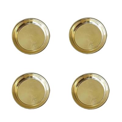 RSINC Small Size Brass Plate for Decoration/Bhog Thali with Beautiful On Base Small Thali & Gift Item (Size 2.8 Inch) Set of 4pcs Brass. Color